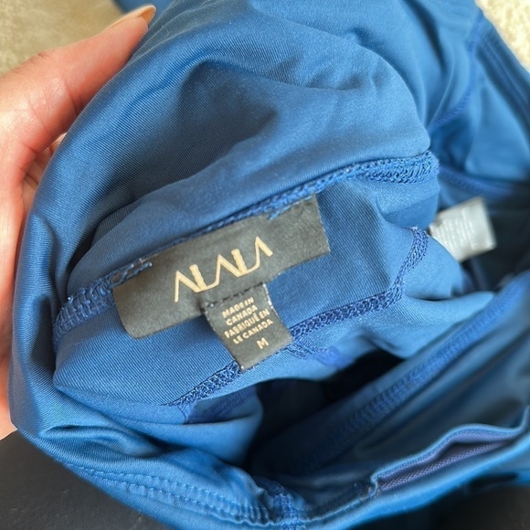 ALALA High Waist Satin Capri Mesh Panels Sheer Royal Blue Crop Leggings - Picture 6 of 8